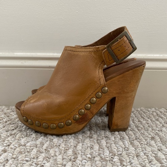 naughty monkey Shoes - Naughty Monkey Tan Leather Studded Clogs